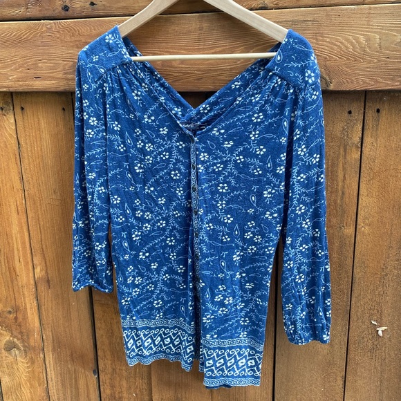 Navy and tan bohemian top - Picture 3 of 6